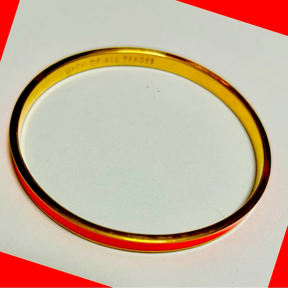 Kate Spade Orange/Coral Enamel "Jack Of All Trades" Bangle Bracelet Gold Tone